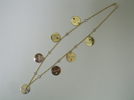necklace 14k yellow gold and diamond mothers or grandmas necklace